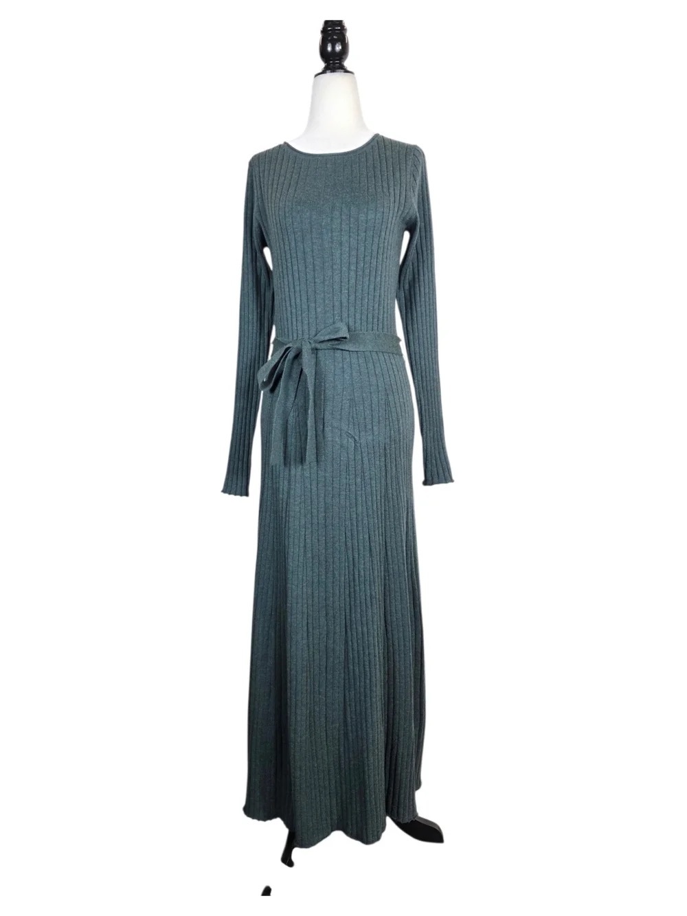 Kit and Ace Ribbed Long-Sleeve Maxi Dress in deep blue/green